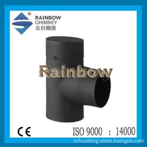 CE indoor single wall steel 90 degree tee with cap for wood chimney